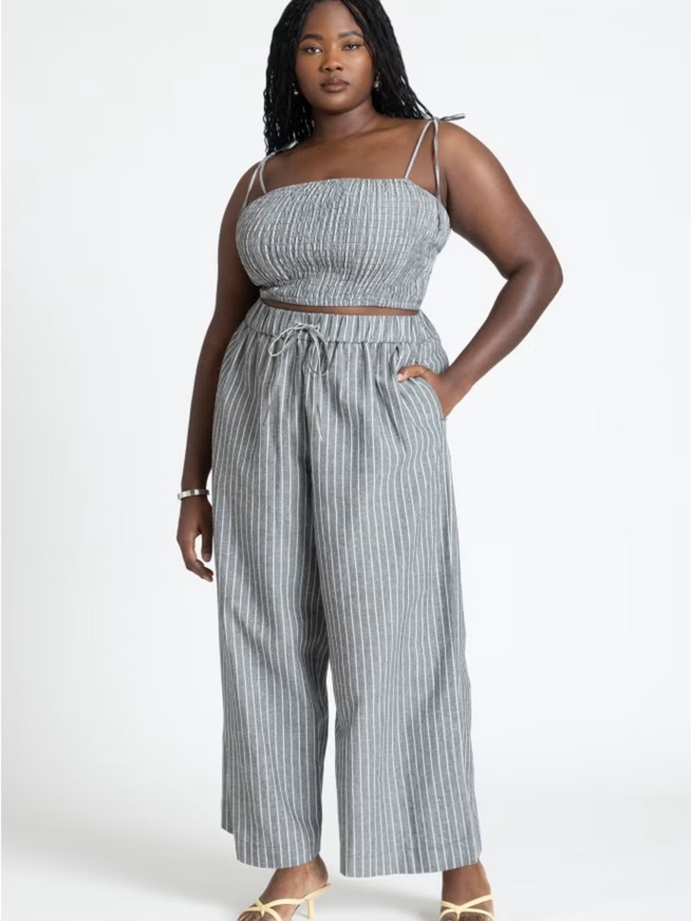 ELOQUII- NWOT- Striped Gray Wide-Leg Drawstring Linen Pants- Size 20